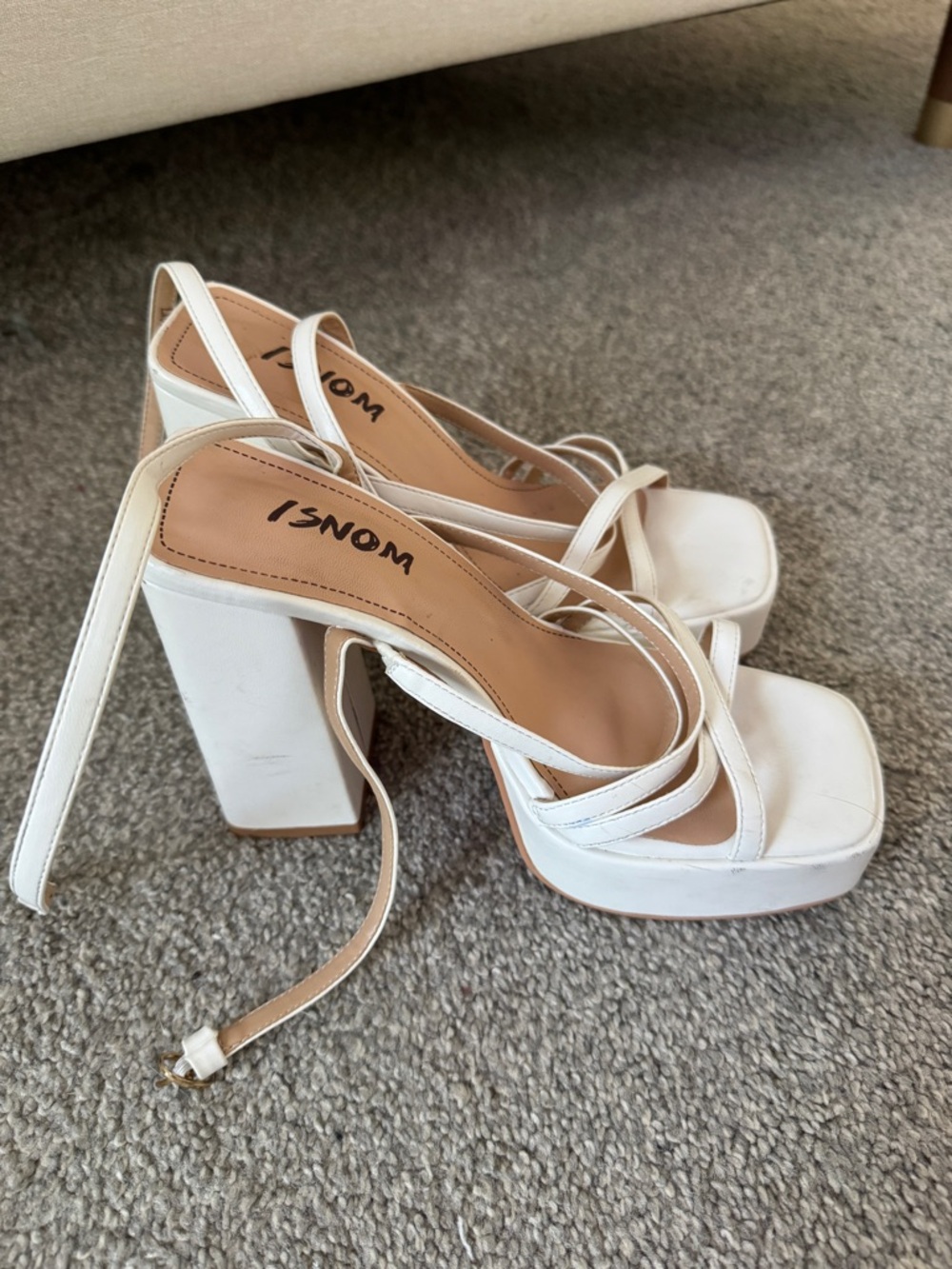 White Strappy Platform Block Heel Sandals